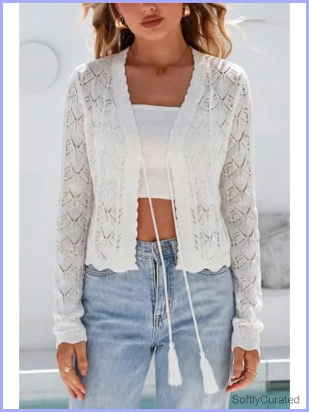 Cropped Linen Blend Cardigan with Tie Front - Lightweight Shrug